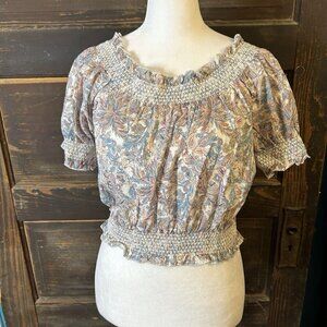 J Crew Liberty Fabric Size L Cropped Poplin Top Muted Neutral Floral Print